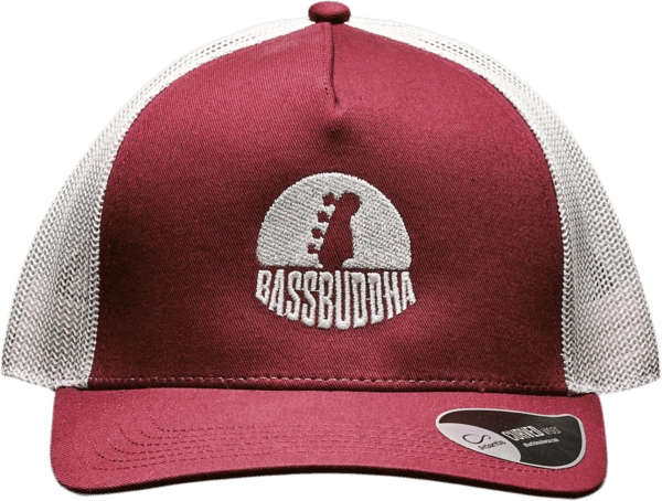 Bass Buddha Trucker Snapback Burgundy And Stone – Stone logo